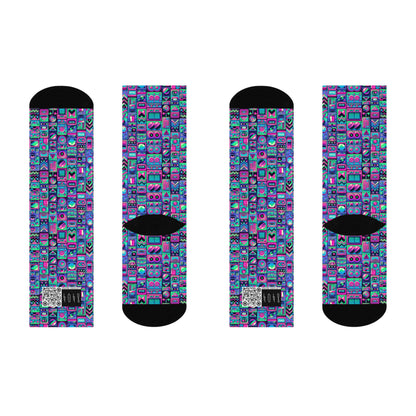 Neon Retro Revival Retro Futurism Cushioned Crew Socks - 8404 Design-60