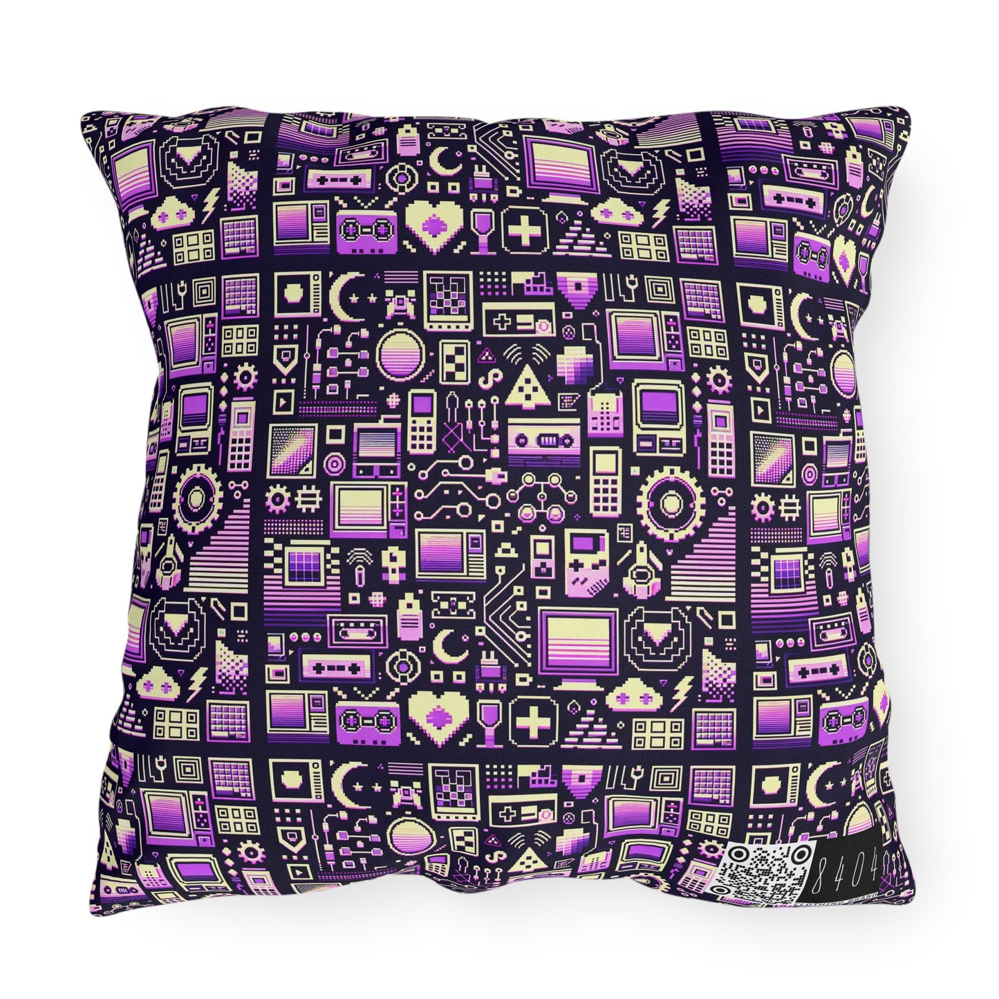 Digital Nostalgia Remix Modern Vintage Fusion Outdoor Pillow - 8404 Design-54