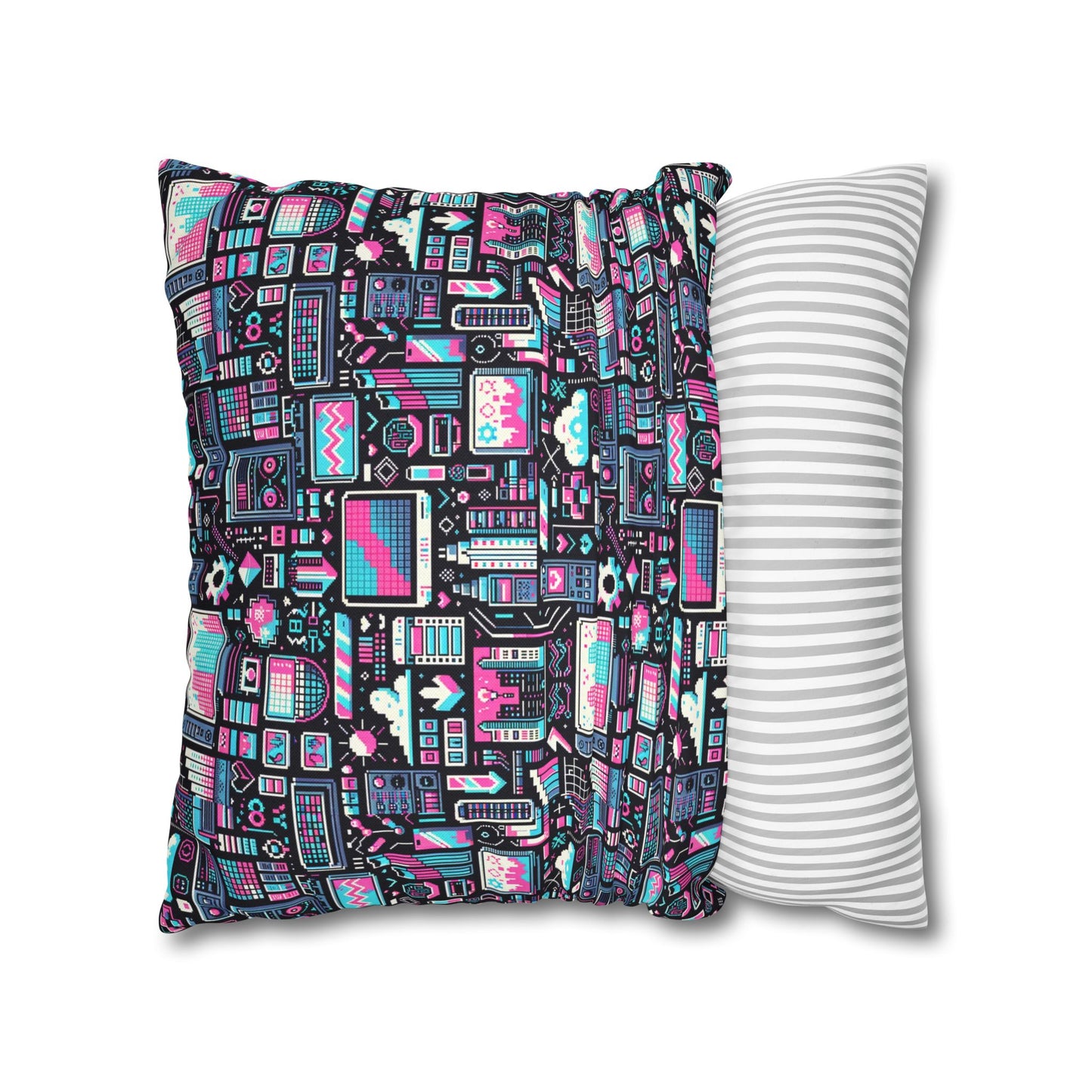 Digital Rebellion Youthful Streetwear with a Rebellious Digital Twist Spun Polyester Square Pillowcase - 8404 Design-71