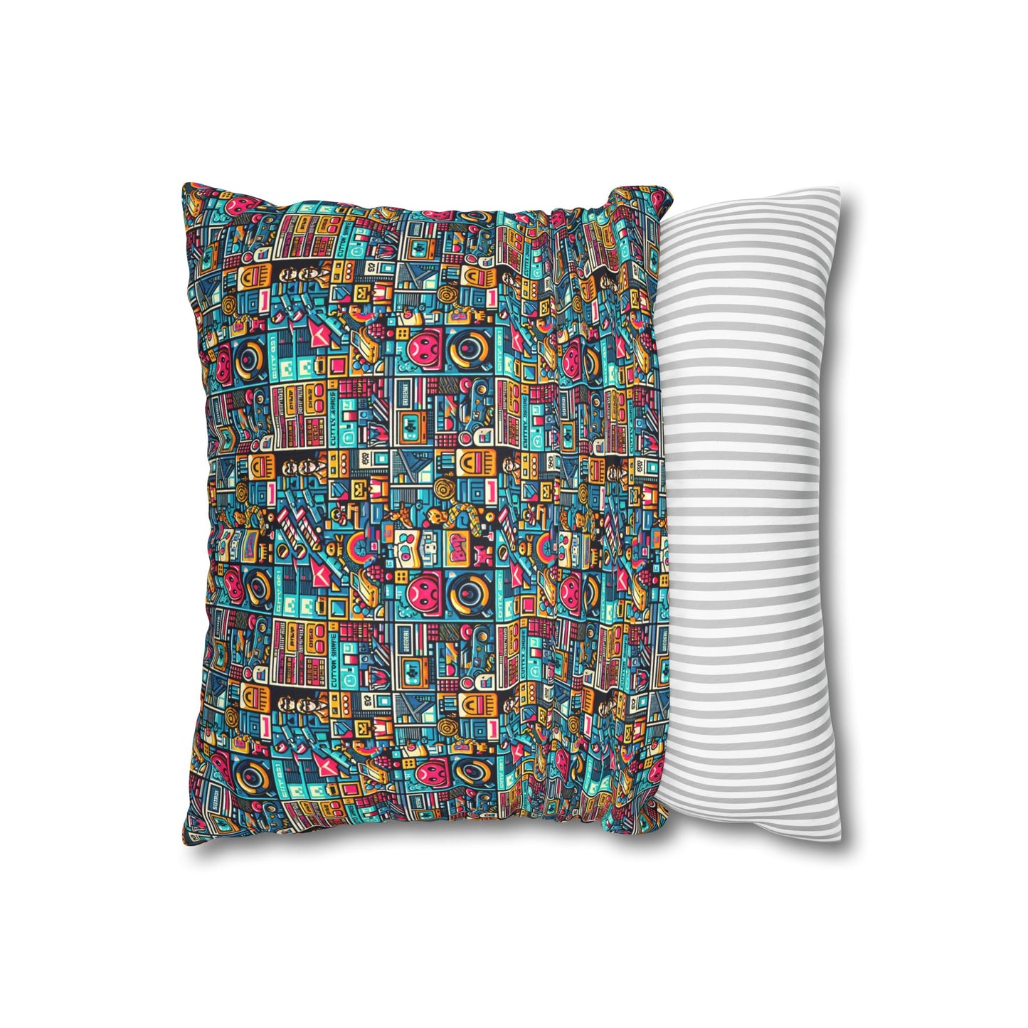 Digital Pop Culture Mashup Maximalist Pop Faux Suede Square Pillowcase - 8404 Design-47