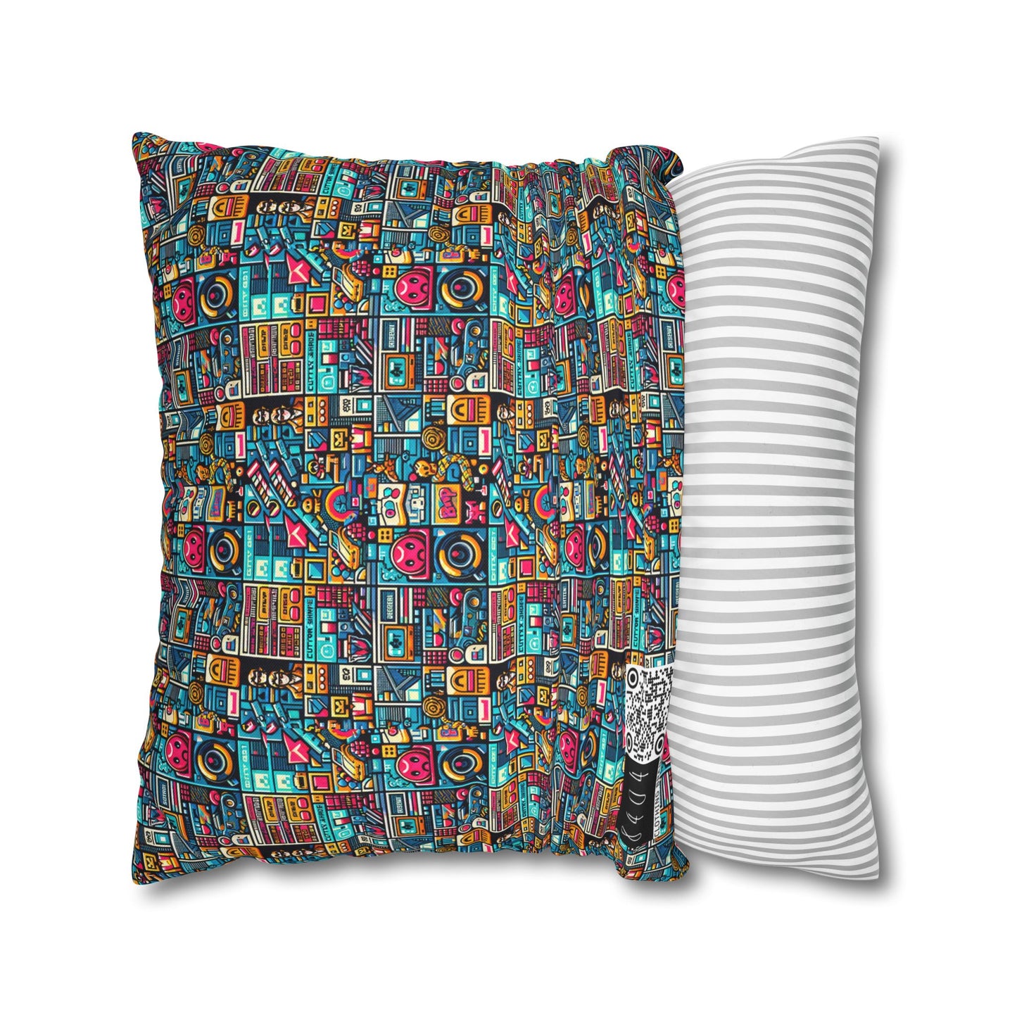 Digital Pop Culture Mashup Maximalist Pop Spun Polyester Square Pillowcase - 8404 Design-47
