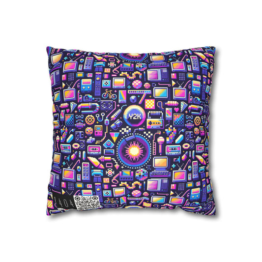 Digital Nostalgia Modern Retro Fusion Faux Suede Square Pillowcase - 8404 Design-64