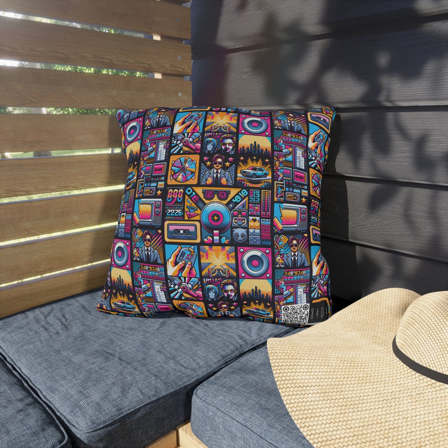 Digital Pop Culture Mashup Maximalist Pop Outdoor Pillow - 8404 Design-52