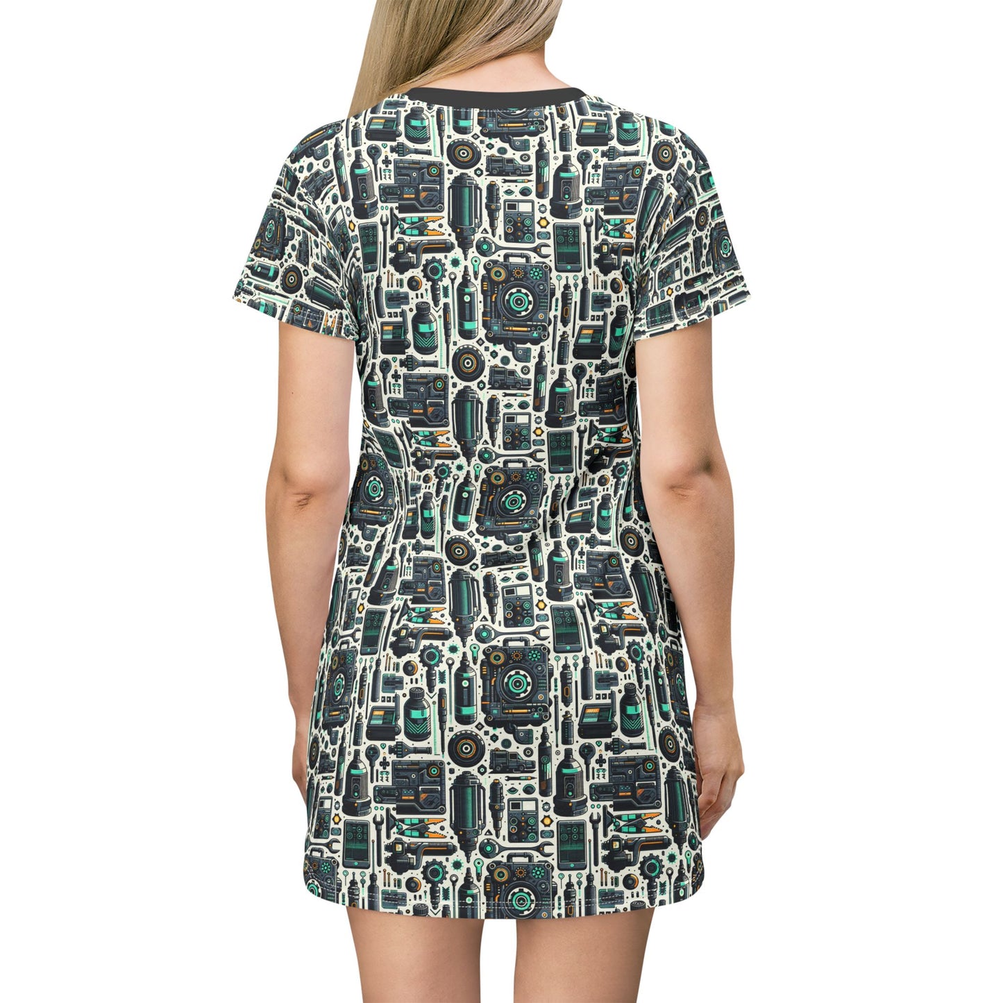 Tech Utility Fusion Modern Tech Streetwear T-Shirt Dress - 8404 Design-53
