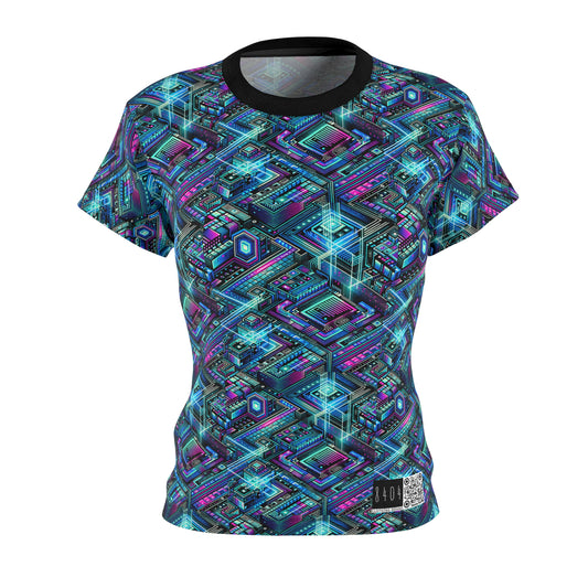 Digital Dreamland Futuristic Tech Aesthetic Women's Cut & Sew Tee - 8404 Design-42