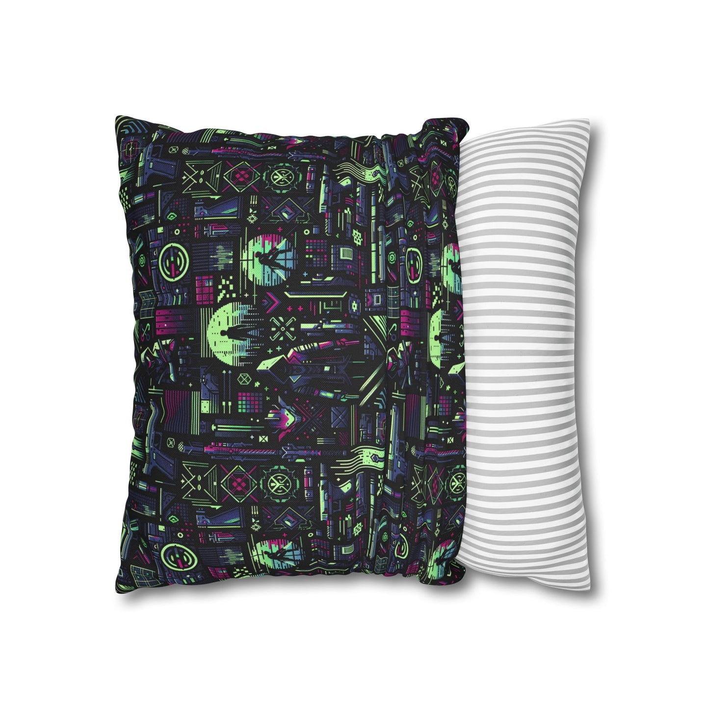 Tech Noir Futuristic Cyberpunk Spun Polyester Square Pillowcase - 8404 Design-63