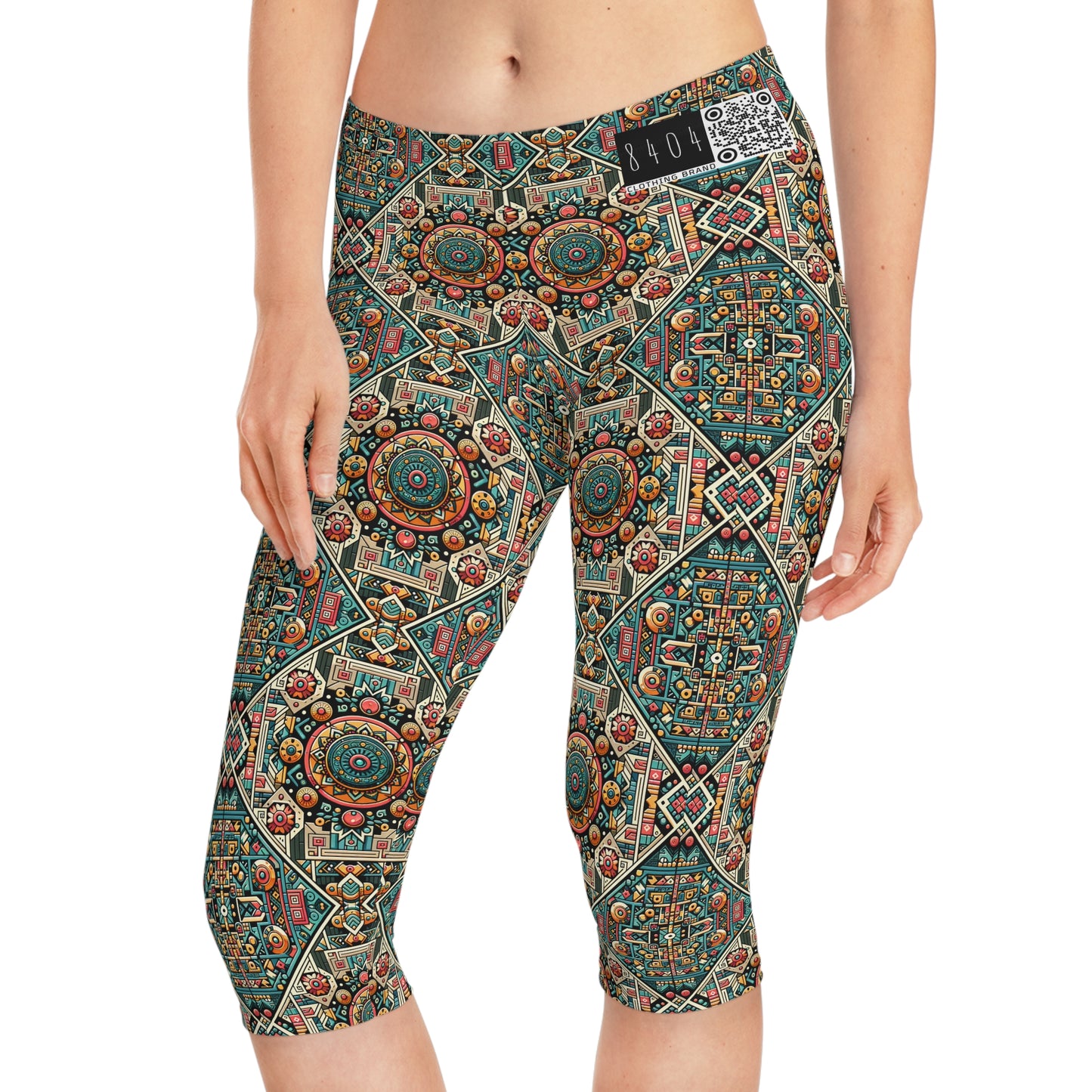 Cultural Fusion Tech Blend of Cultural Heritage With Tech-Inspired Elements Women's Capri Leggings - 8404 Design-74