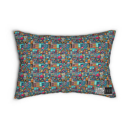 Digital Pop Culture Mashup Maximalist Pop Spun Polyester Lumbar Pillow - 8404 Design-47 B