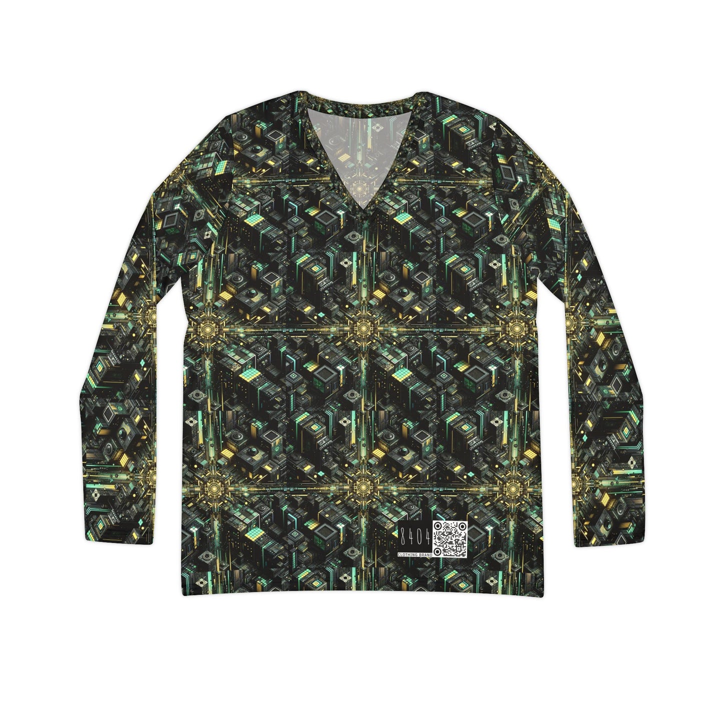 Tech Noir Graphics Tech-Inspired Streetwear Women's Long Sleeve V-Neck Shirt - 8404 Design-66