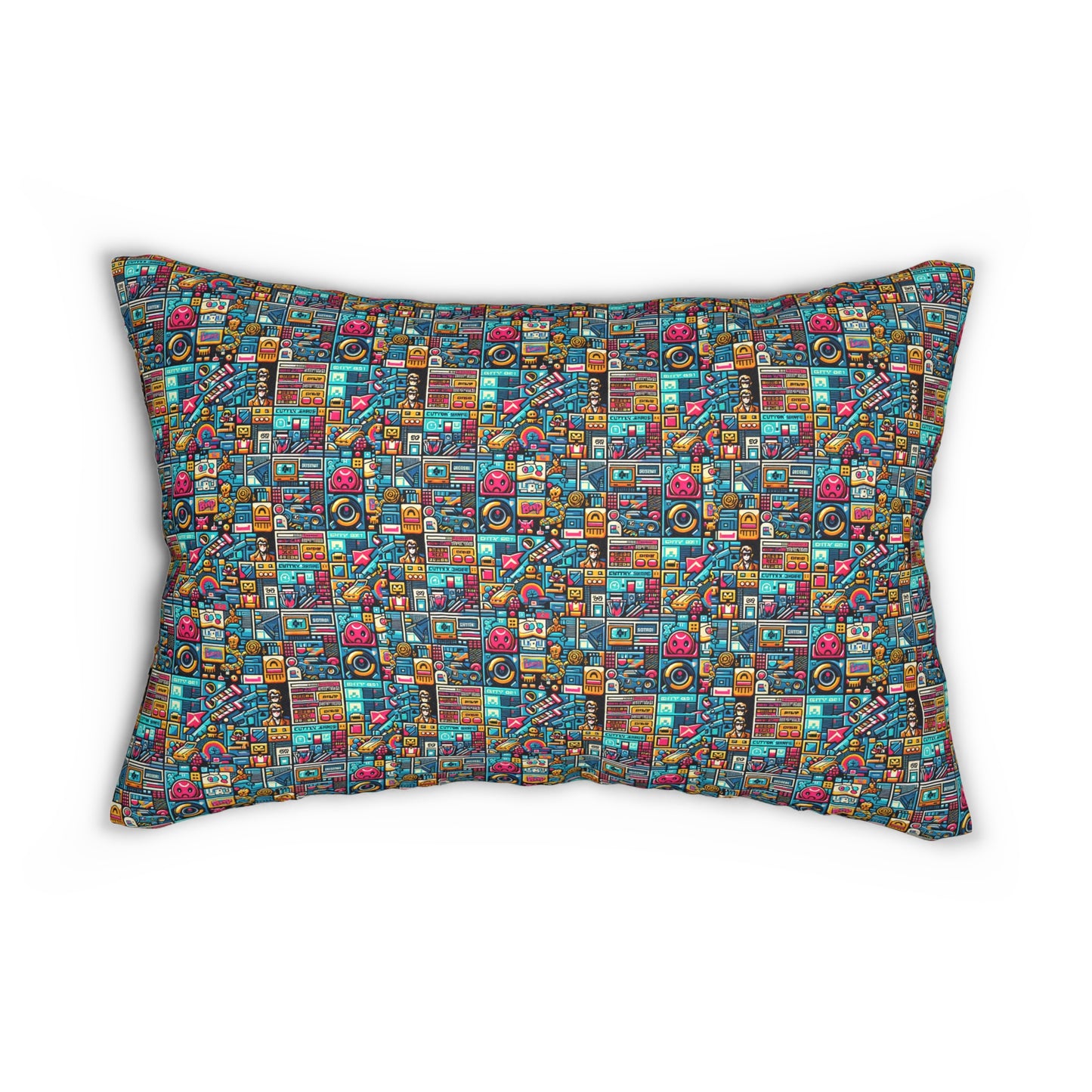 Digital Pop Culture Mashup Maximalist Pop Spun Polyester Lumbar Pillow - 8404 Design-47 B