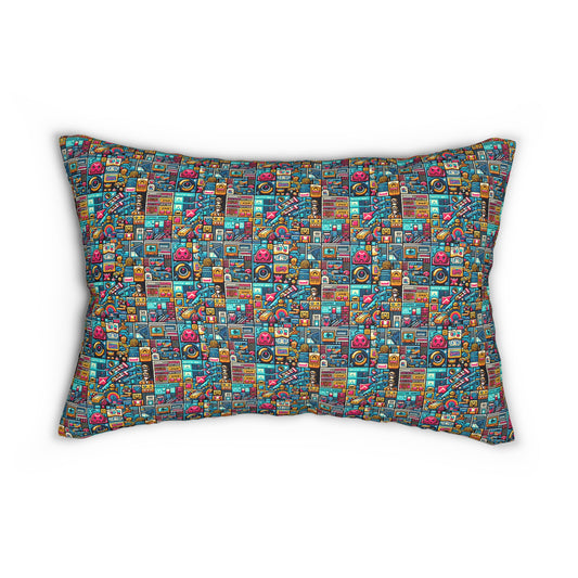 Digital Pop Culture Mashup Maximalist Pop Spun Polyester Lumbar Pillow - 8404 Design-47 B
