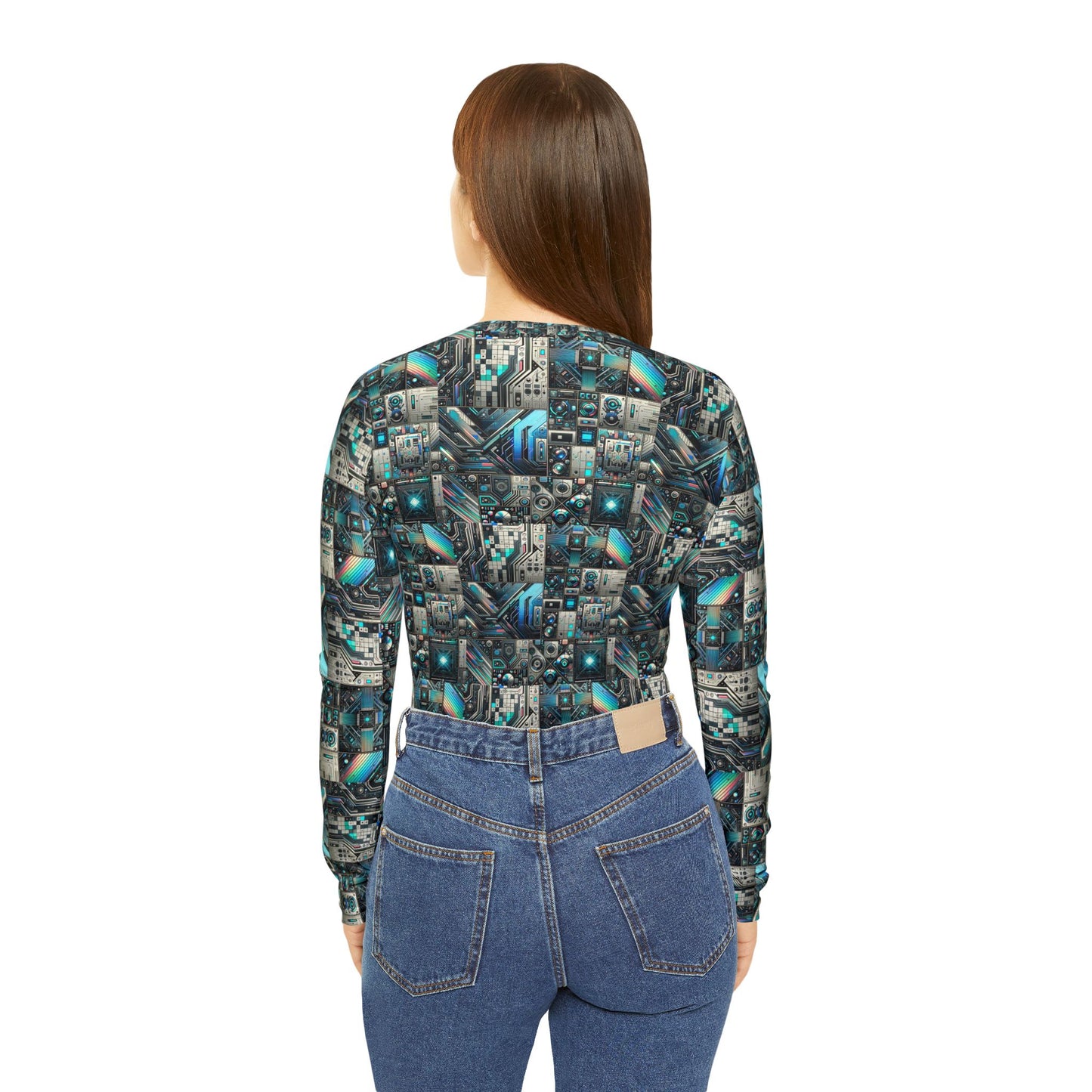Tech-Infused Futurism Sleek Tech Edge Women's Long Sleeve V-Neck Shirt - 8404 Design-48