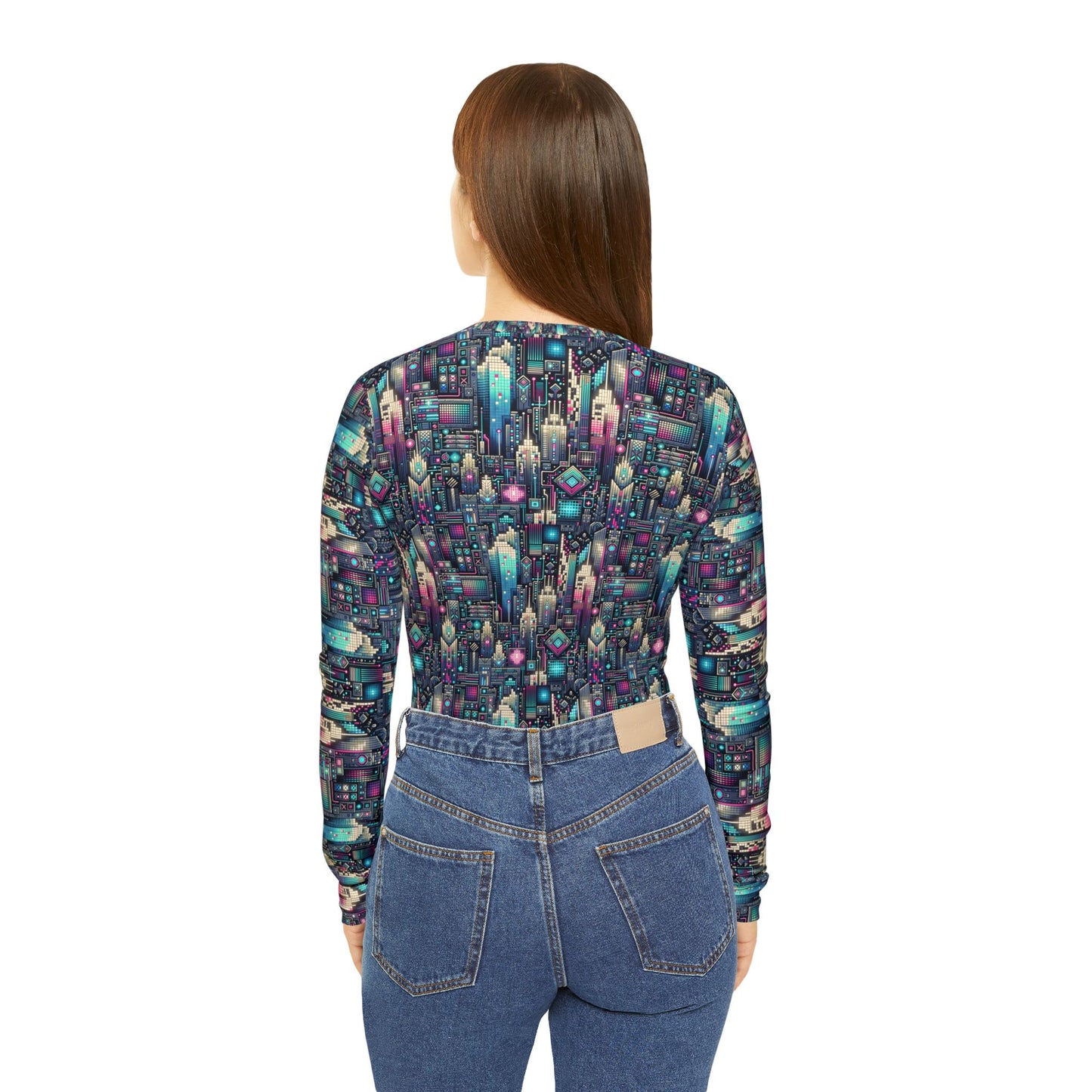 Digital Renaissance Tech-Forward Maximalism Women's Long Sleeve V-Neck Shirt - 8404 Design-56