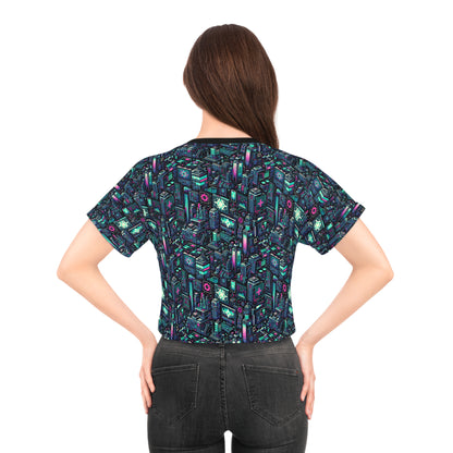 Digital Rebellion Tech-Inspired Streetwear Crop Tee - 8404 Design-58