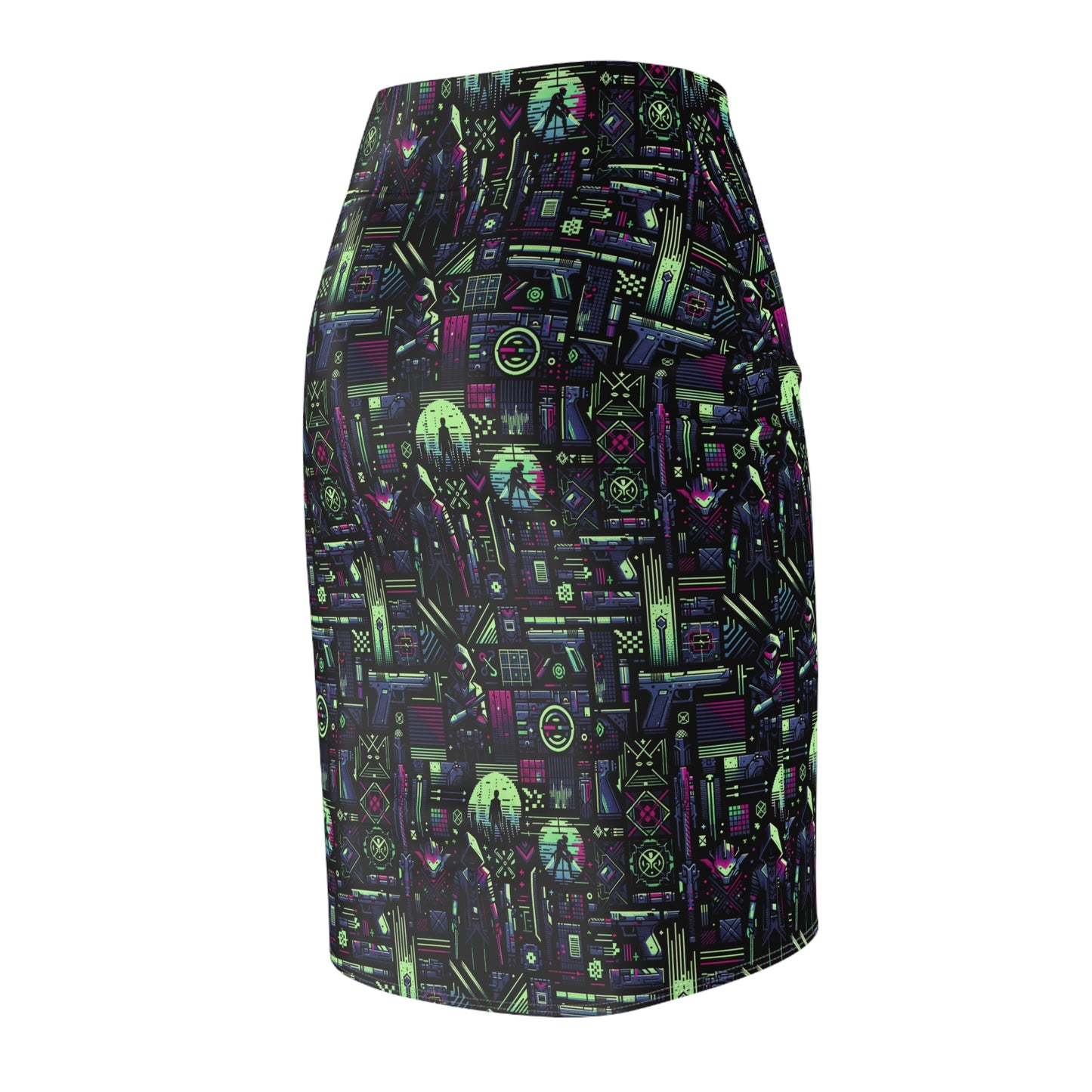 Tech Noir Futuristic Cyberpunk Women's Pencil Skirt - 8404 Design-63