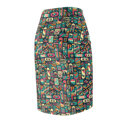 Skate Culture Revival Urban Retro Cool Women's Pencil Skirt - 8404 Design-61