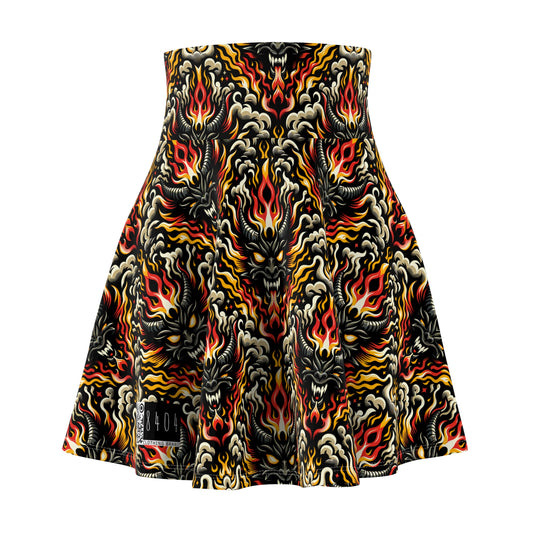 Flame Graphics Maximalist Streetwear Women's Skater Skirt - 8404 Design-59