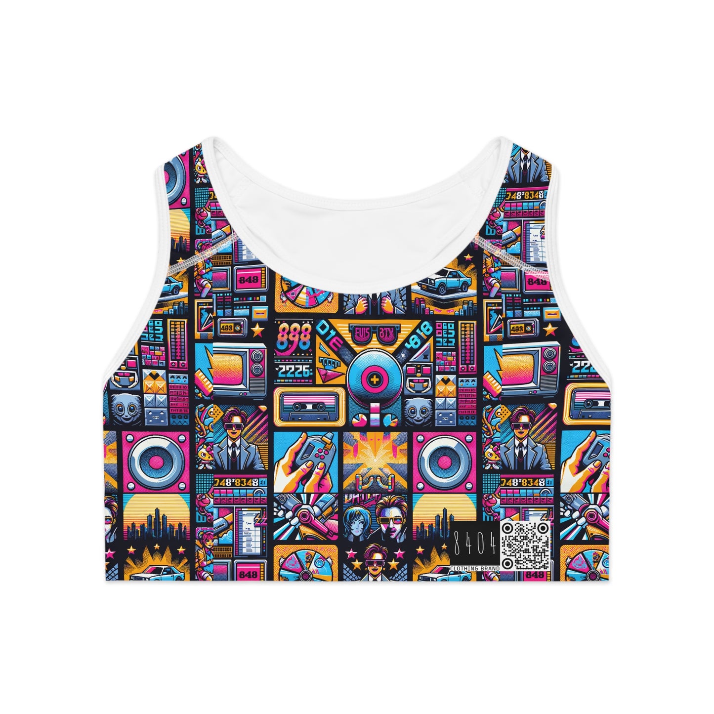 Digital Pop Culture Mashup Maximalist Pop Sports Bra - 8404 Design-52