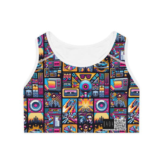 Digital Pop Culture Mashup Maximalist Pop Sports Bra - 8404 Design-52