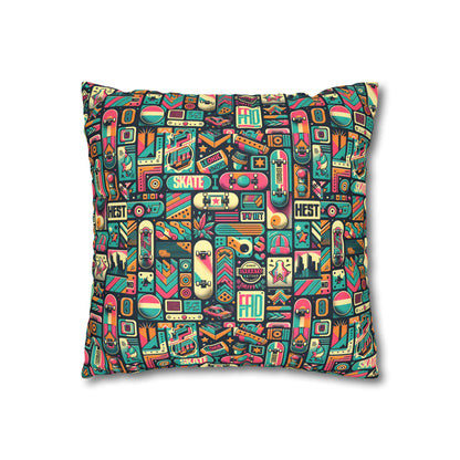 Skate Culture Revival Urban Retro Cool Faux Suede Square Pillowcase - 8404 Design-61