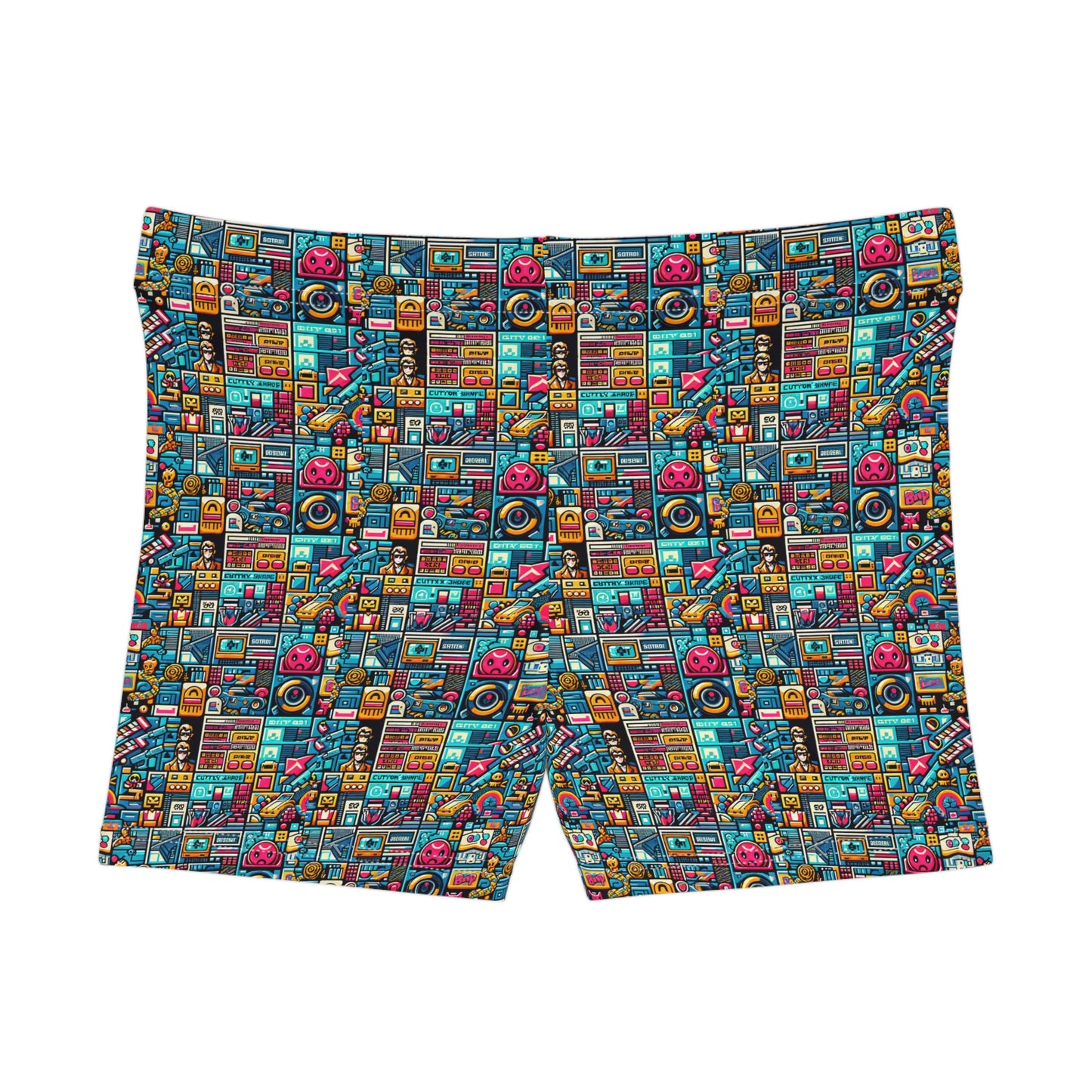 Digital Pop Culture Mashup Maximalist Pop Women's Shorts - 8404 Design-47
