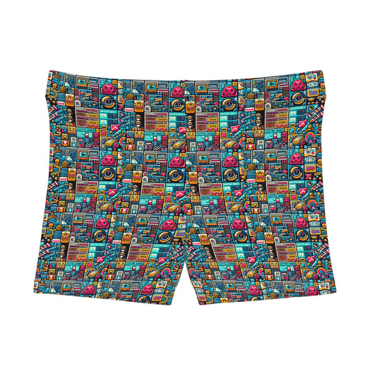 Digital Pop Culture Mashup Maximalist Pop Women's Shorts - 8404 Design-47