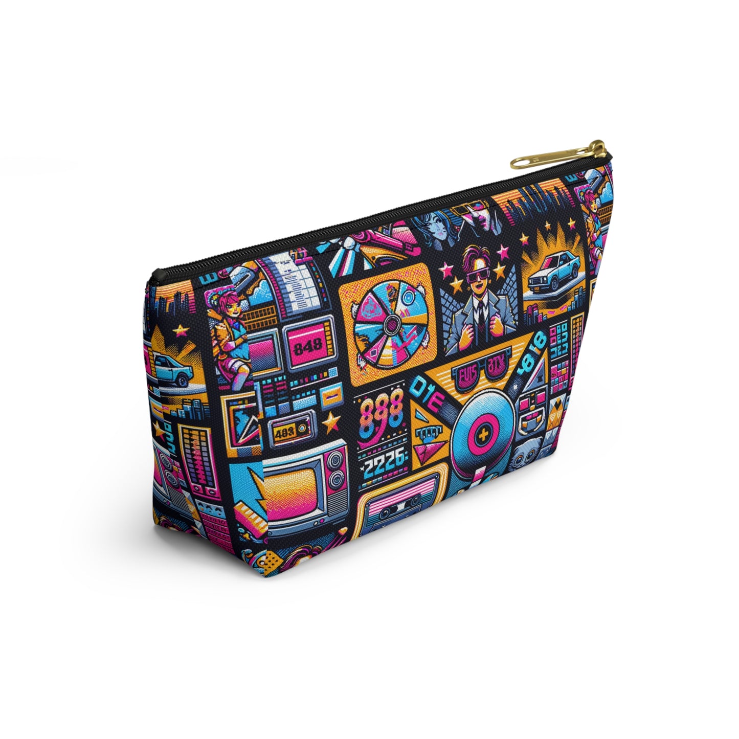 Digital Pop Culture Mashup Maximalist Pop Accessory Pouch W T-bottom - 8404 Design-52