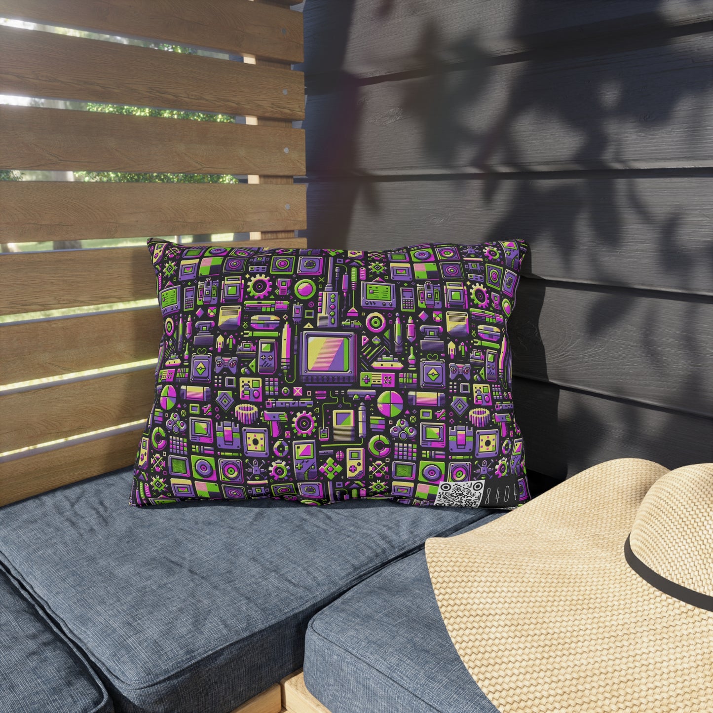 Digital Nostalgia Remix Modern Vintage Fusion Outdoor Pillow - 8404 Design-67