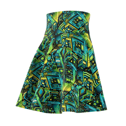 Tech-Infused Neon Tech-Forward Streetwear Women's Skater Skirt - 8404 Design-38