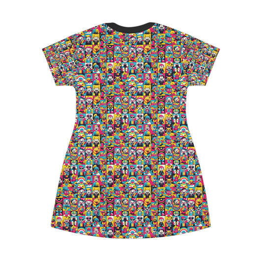 Neon Pop Playful Pop Culture Mashup T-Shirt Dress - 8404 Design-60