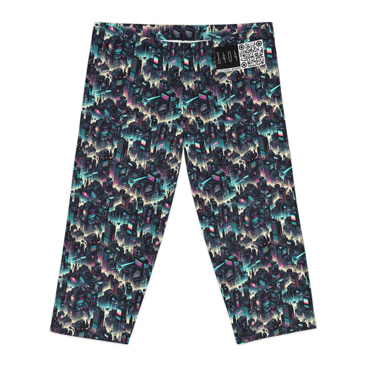 Digital Rebellion Tech-Inspired Streetwear Women's Capri Leggings - 8404 Design-51