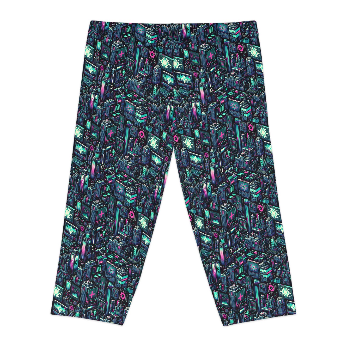 Digital Rebellion Tech-Inspired Streetwear Women's Capri Leggings - 8404 Design-58