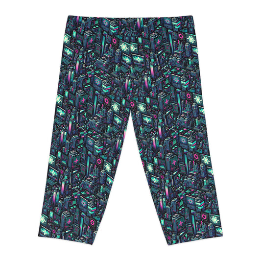 Digital Rebellion Tech-Inspired Streetwear Women's Capri Leggings - 8404 Design-58