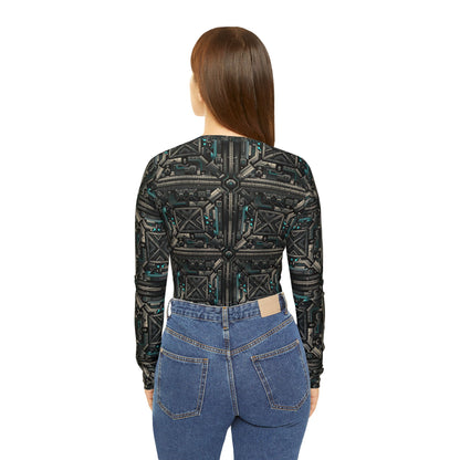 Tech Noir Futuristic Tech Aesthetic with a Dark Twist Women's Long Sleeve V-neck Shirt - 8404 Design-59