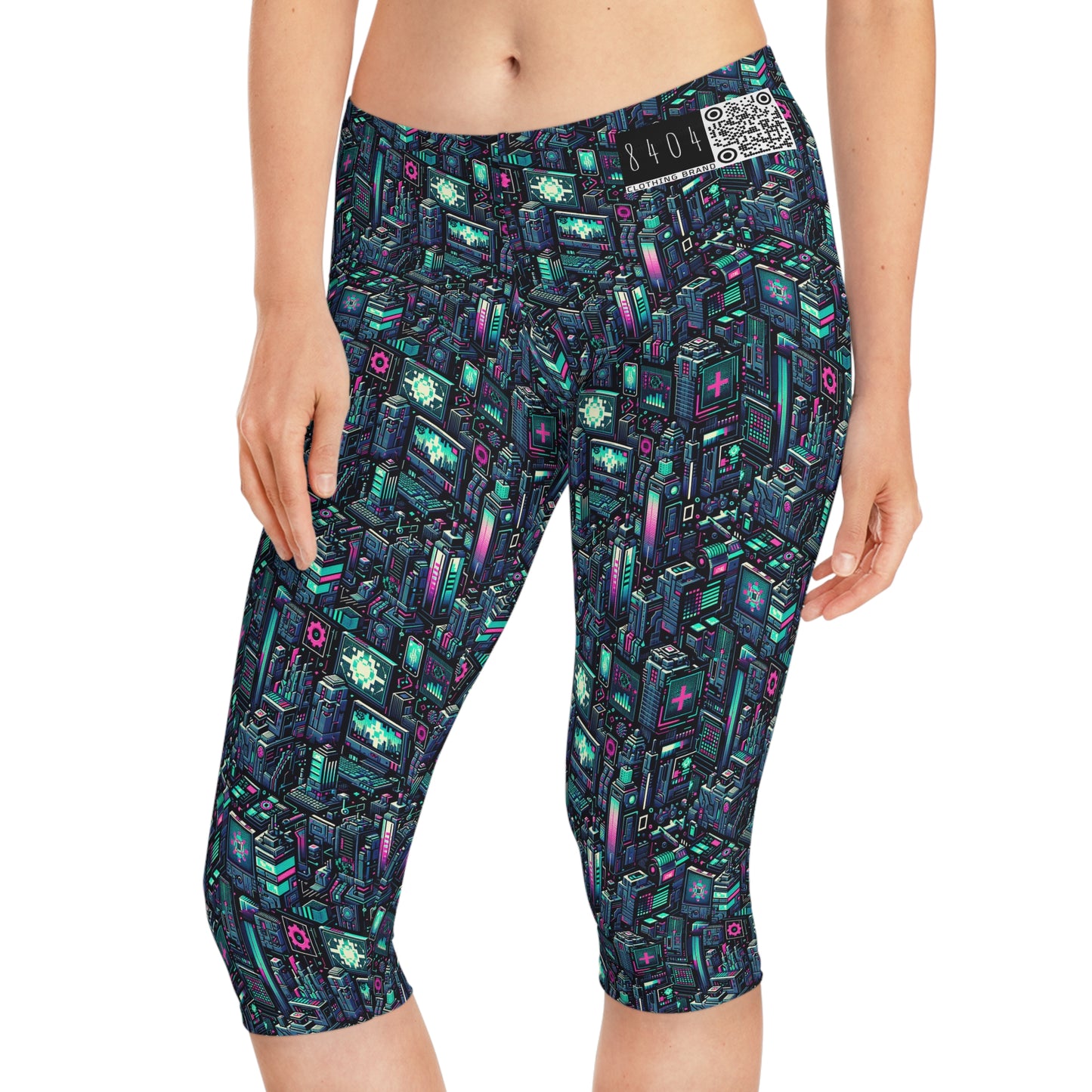 Digital Rebellion Tech-Inspired Streetwear Women's Capri Leggings - 8404 Design-58