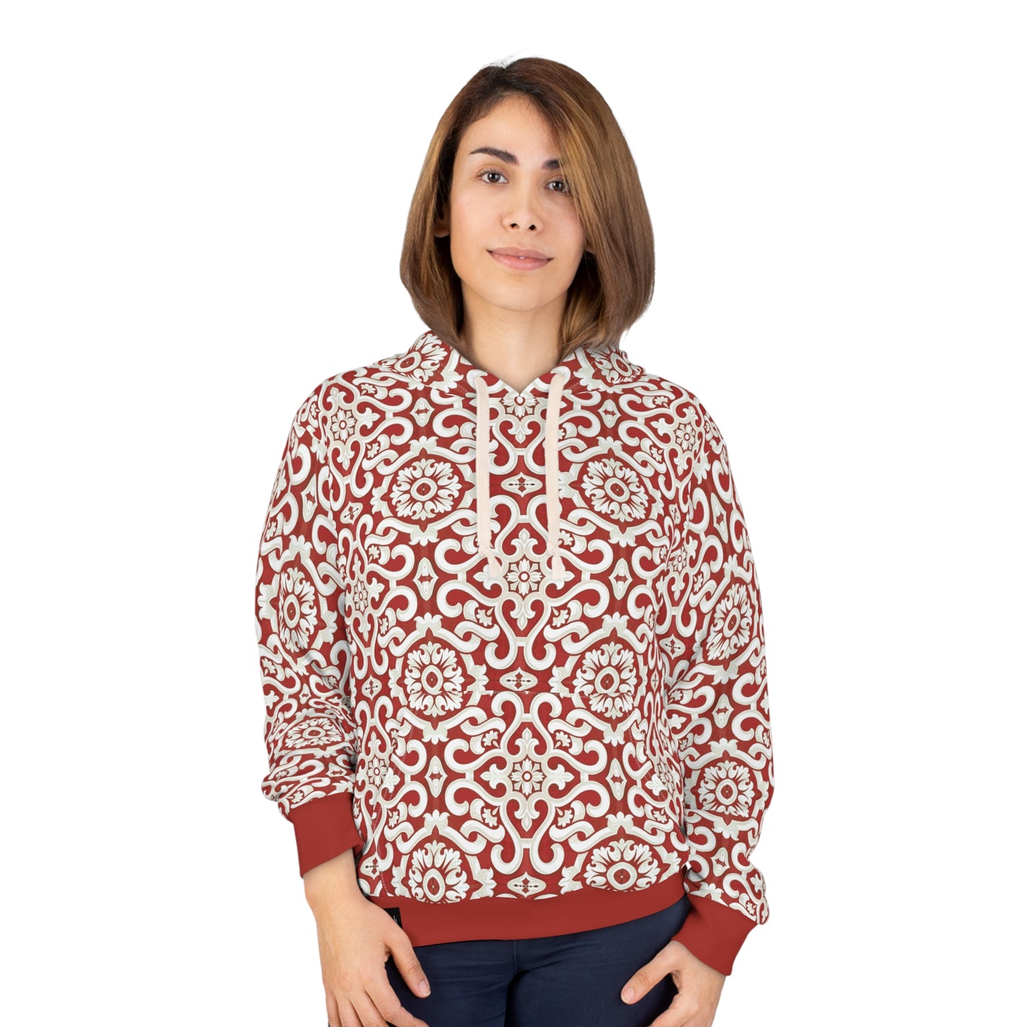 8404 Unisex Adult's "Elegant Mosaic" Fashion Pullover Hoodie in Red