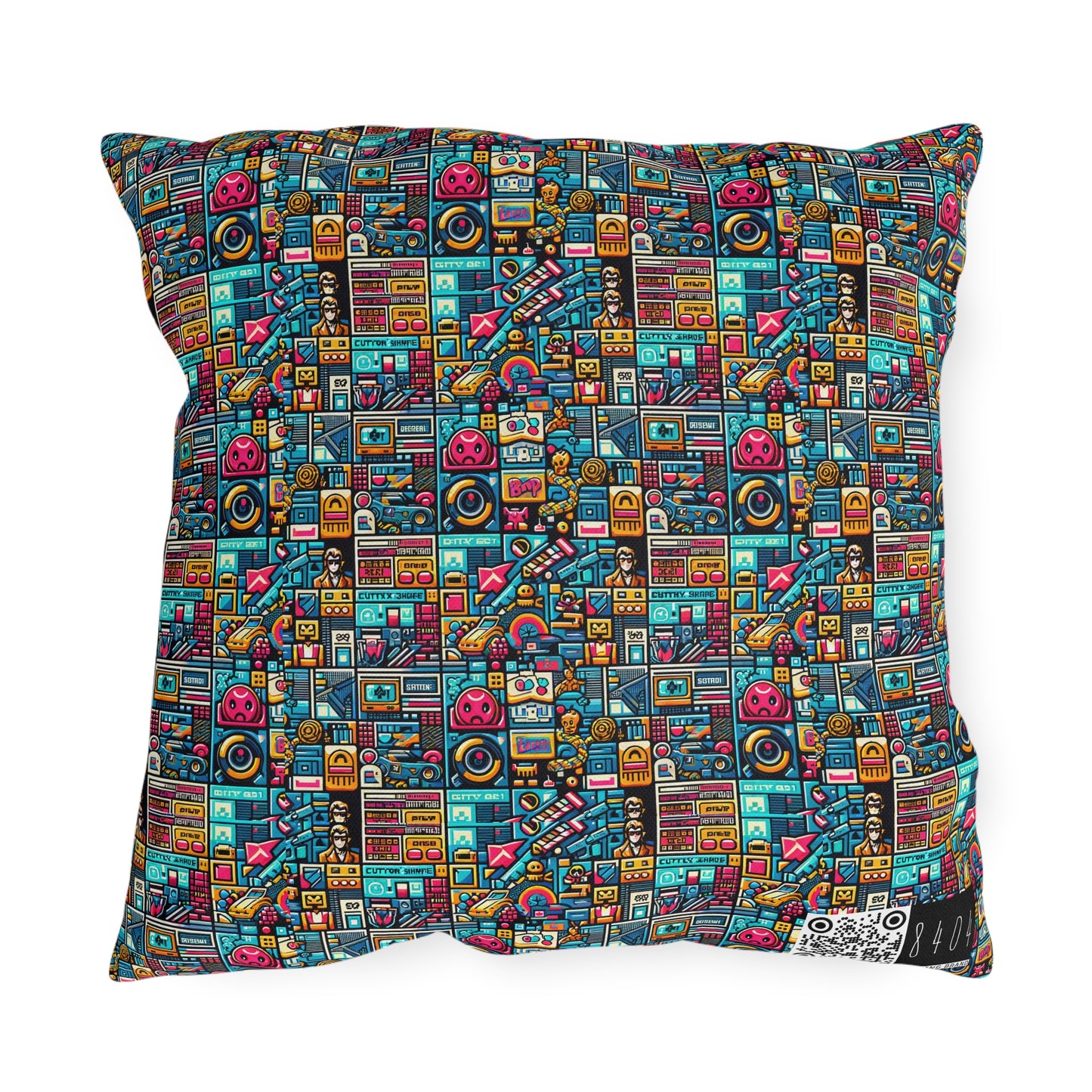 Digital Pop Culture Mashup Maximalist Pop Outdoor Pillow - 8404 Design-47