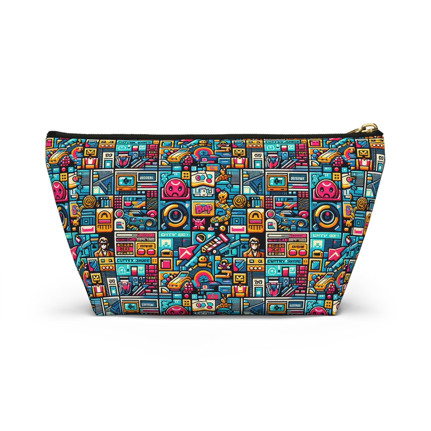 Digital Pop Culture Mashup Maximalist Pop Accessory Pouch W T-bottom - 8404 Design-47
