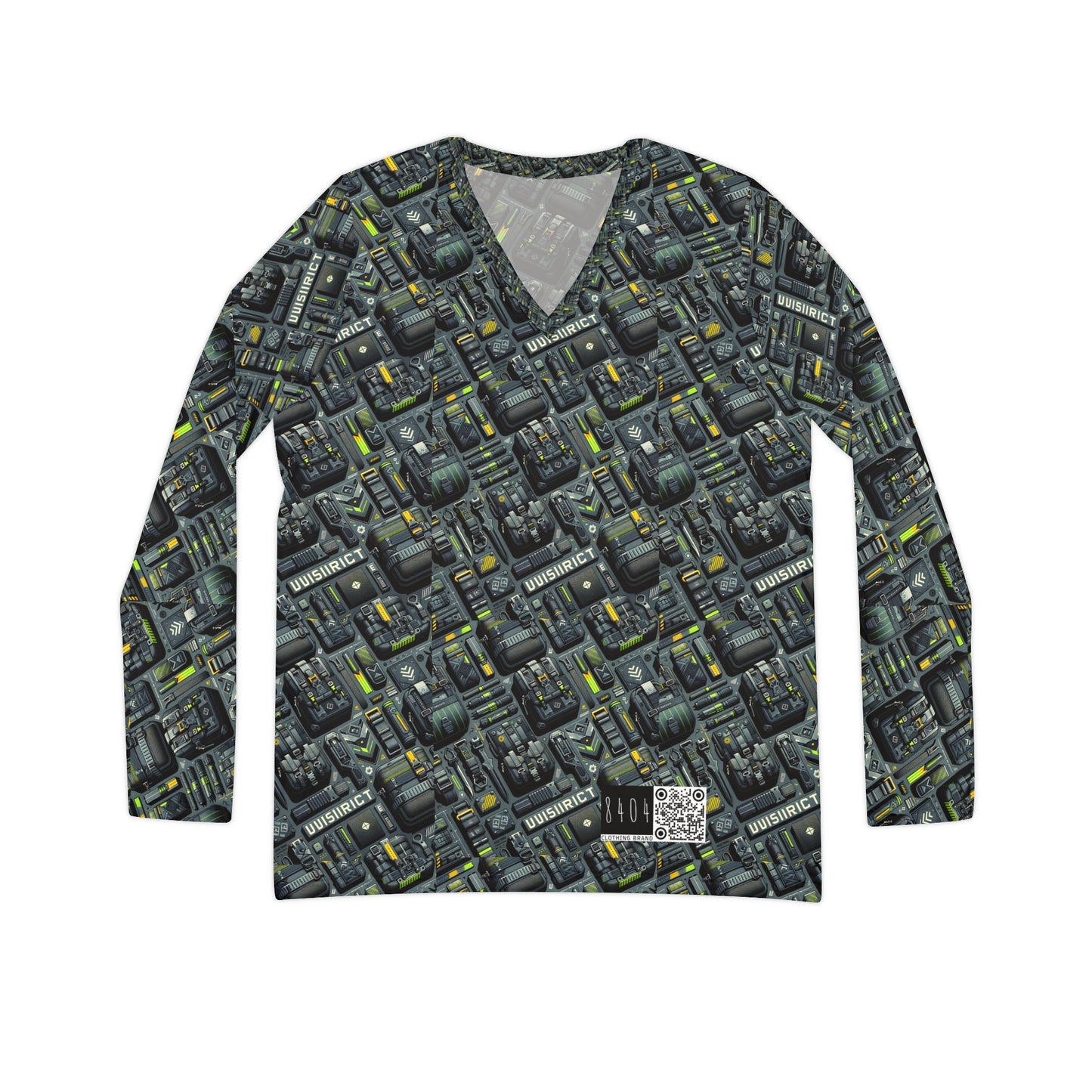 Tech Utility Streetwear Futuristic Tech-Forward Women's Long Sleeve V-Neck Shirt - 8404 Design-47