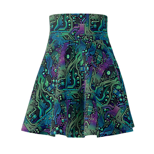 Tech-Infused Neon Tech-Forward Streetwear Women's Skater Skirt - 8404 Design-66