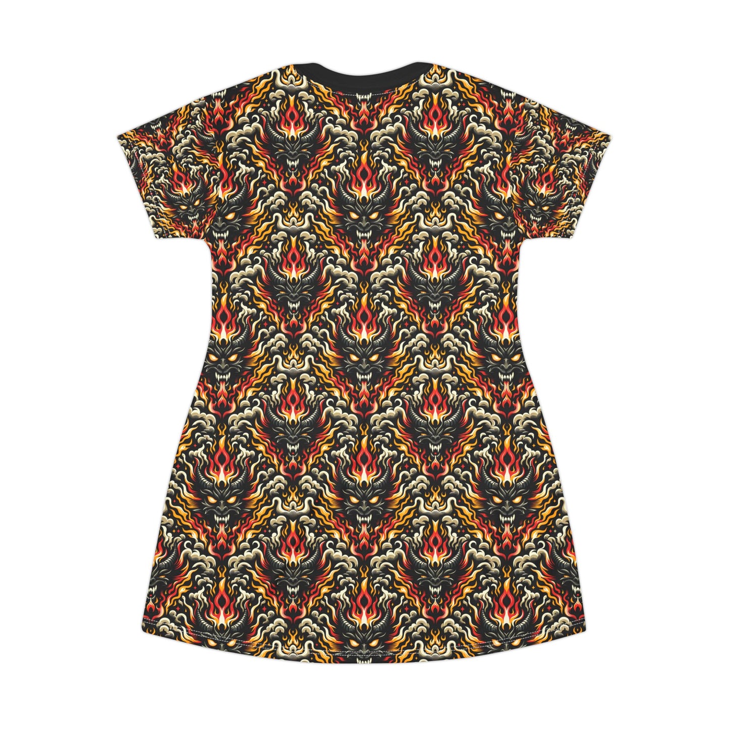 Flame Graphics Maximalist Streetwear T-Shirt Dress - 8404 Design-59