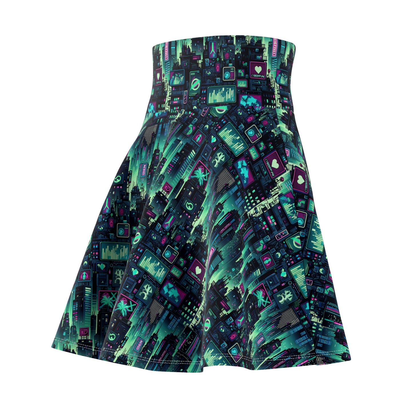 Tech Noir Graphics Futuristic Cyberpunk Women's Skater Skirt - 8404 Design-52