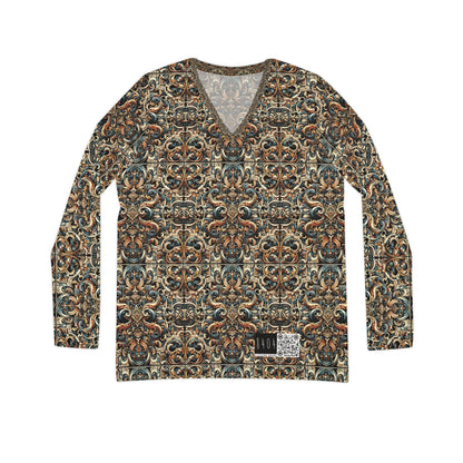 Urban Renaissance Historical Fusion With Street Edge Women's Long Sleeve V-Neck Shirt - 8404 Design-59