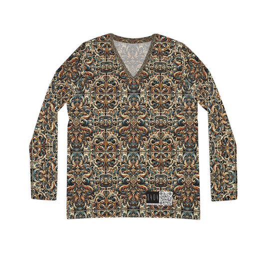Urban Renaissance Historical Fusion With Street Edge Women's Long Sleeve V-Neck Shirt - 8404 Design-59