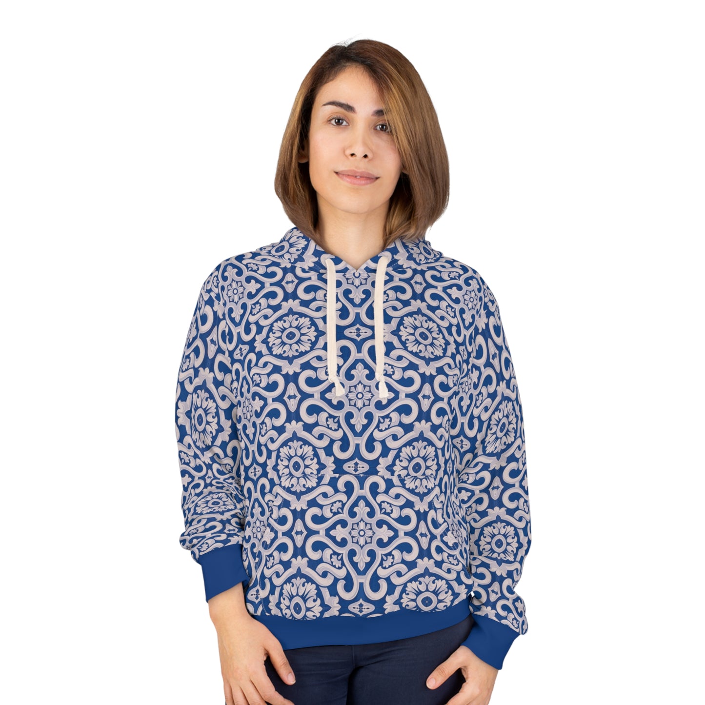 8404 Unisex Adult's "Elegant Mosaic" Fashion Pullover Hoodie in Royal Blue