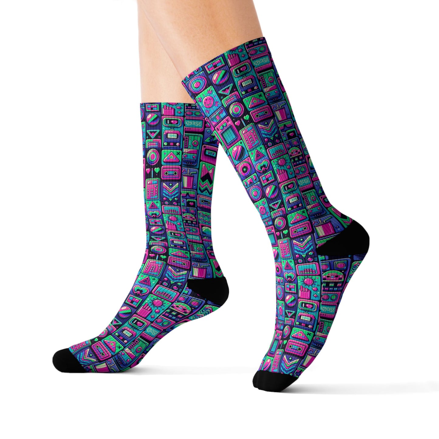 Neon Retro Revival Retro Futurism Sublimation Socks - 8404 Design-60