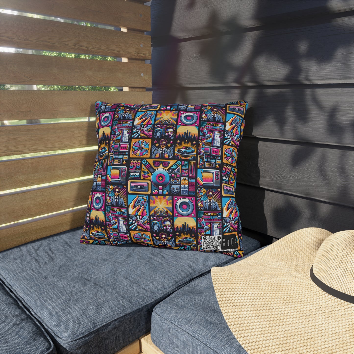 Digital Pop Culture Mashup Maximalist Pop Outdoor Pillow - 8404 Design-52