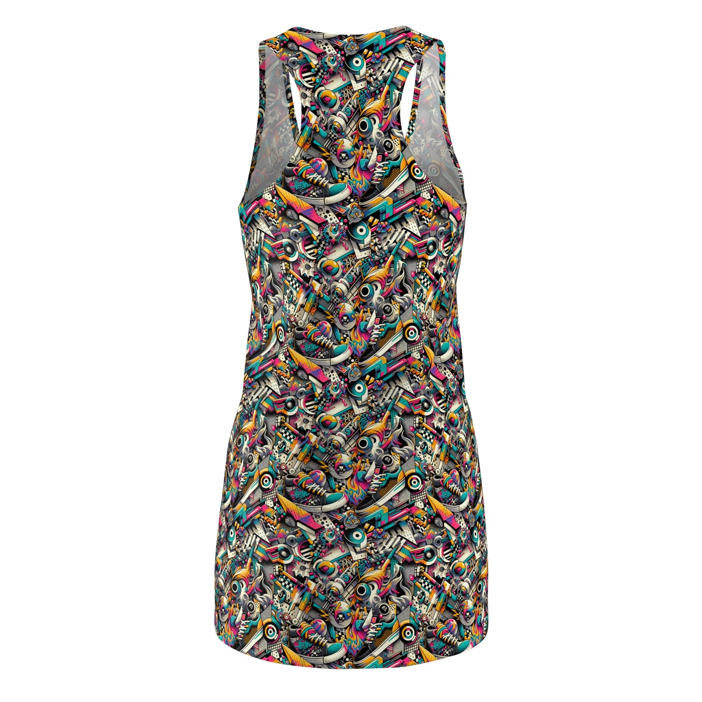 Urban Graffiti Fusion Eclectic Street Art Meets Modern Tech Culture Women's Cut & Sew Racerback Dress - 8404 Design-55