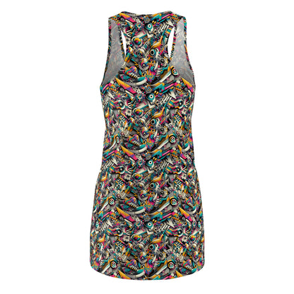 Urban Graffiti Fusion Eclectic Street Art Meets Modern Tech Culture Women's Cut & Sew Racerback Dress - 8404 Design-55