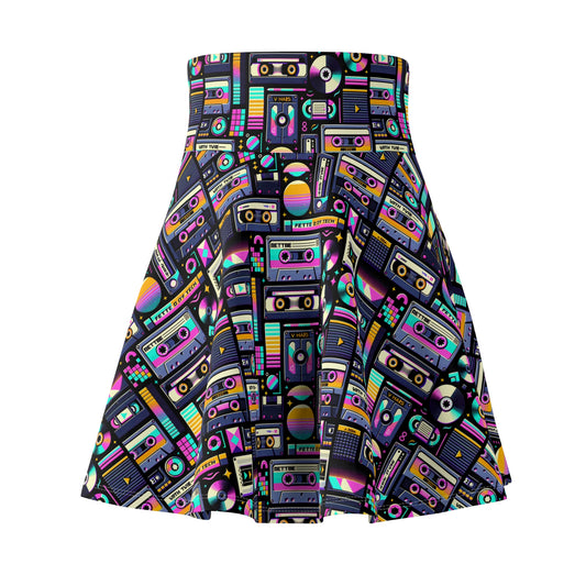 Digital Nostalgia Tech-Inspired Retro Fusion Women's Skater Skirt - 8404 Design-48